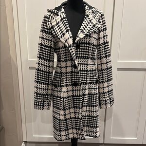 Frenchi Black and White Wool Houndstooth Trench Coat Size XS